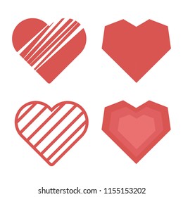 Set of flat hearts. Heart symbol collection for Valentines Day. Vector eps10 illustration.