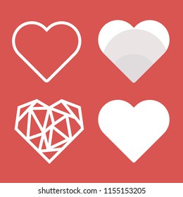 Set of flat hearts. Heart symbol collection for Valentines Day. Vector eps10 illustration.