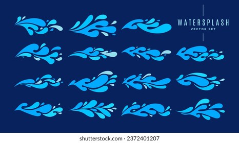 Set of flat horizontal liquid water wave splash logo divider, icon design bundle