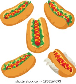 A set of flat hotdog illustration