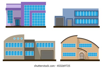Set of flat house. Home icon. Town cottage. Real estate building. Vector illustration.