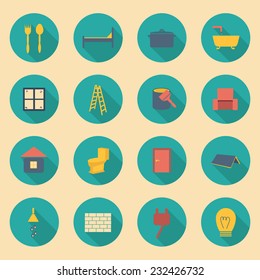 Set of flat house remodeling icons
