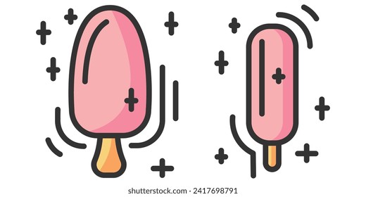 Conjunto de iconos de helados planos en colores rosa, azul y amarillo 