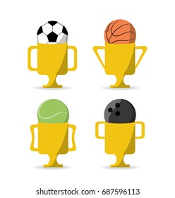 set flat icon ball and trophy sport