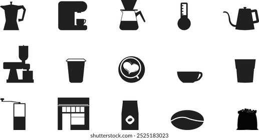 A set of flat icon coffee and its equipment