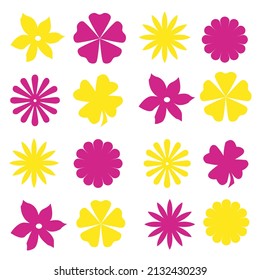 Set of flat icon colorful flower icons in silhouette isolated on white. Paper art style for banner, poster, promotion, web site, online shopping, advertising.