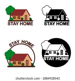 A set of flat icon design with wording STAY HOME under a cute little house. It’s followed the COVID19 campaign to stop spreading the virus.