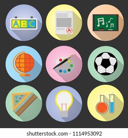 Set flat icon education with long shadow vector design