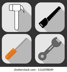 Set flat icon Equipment technician with long shadow vector design
