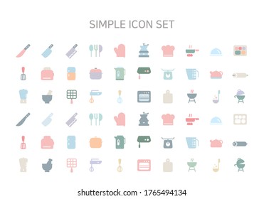 A set of Flat icon featuring a variety of kitchen utensils and cooking-related items.
