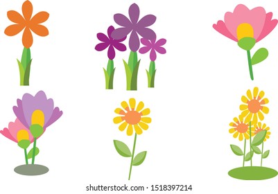 Set of flat icon flower icons in silhouette isolated on white