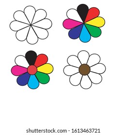 Set of flat icon flower icons in silhouette isolated on white.