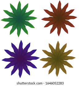 Set of flat icon flower icons in silhouette isolated on white. Cute retro design in bright colors for stickers, labels, tags, gift wrapping paper.
