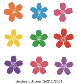 Set of flat icon flower icons in silhouette isolated on white.