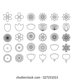 Set of flat icon flower icons. outline flowers