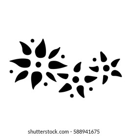 Set of flat icon flower icons in silhouette isolated on white. Cute retro design in bright colors for stickers, labels, tags, gift wrapping paper.