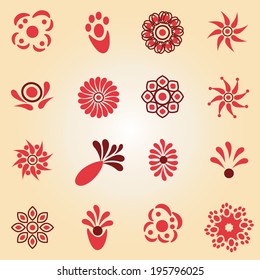 Set of flat icon flowers. Icons in silhouette. Cute retro design in bright colors