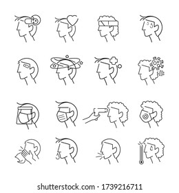 establecer la cabeza de icono plana como médico humano. ilustración vectorial. conjunto simple de iconos de línea vectorial relacionados con la protección de coronavirus. para diseño de sitios web, aplicación móvil, logotipo.