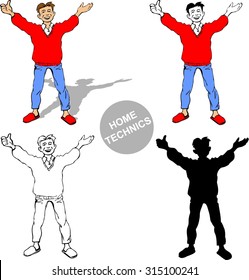  Set flat icon  Household man presenter. Sketch. Retro clip Art. 