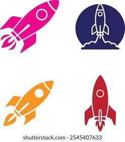 A set of flat icon rocket