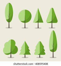 Set of flat icon summer green trees