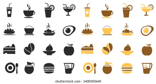 set of flat icon symbol food and drink, food modern template icon vector, 2 style design vintage concept and black color