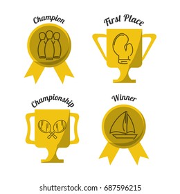 set flat icon trophy and medal sport