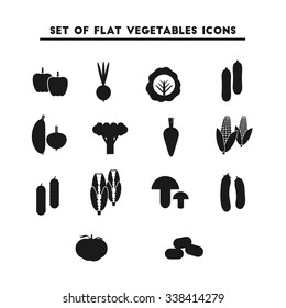 set of flat icon vector black vegetable on white background