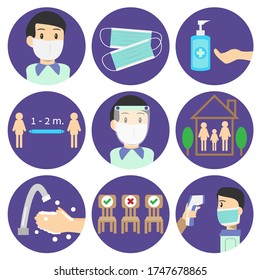 set of flat icon vector preventing Corona virus infection