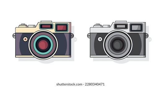 Set flat icon vintage camera with shadow on white background. Vector illustration