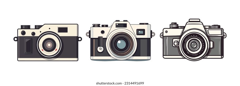 Set flat icon vintage camera on white background. . Vector illustration