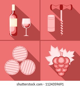 Set of flat icon of wine theme