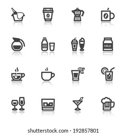 Set of flat icons about beverage with reflection