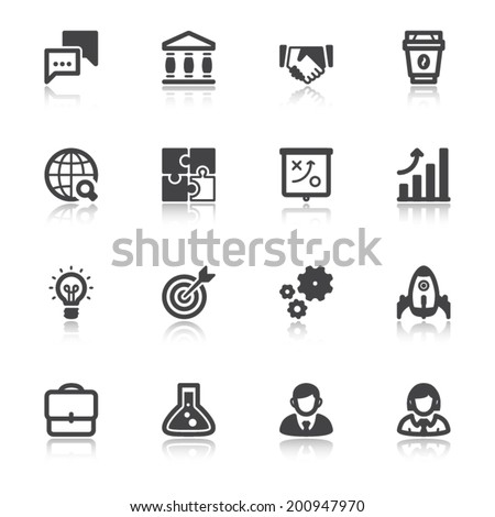 Set of flat icons about business with reflection. Start up