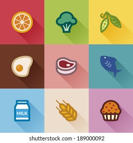 Set Of Flat Icons About Food Groups. Flat Design