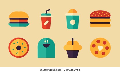 Set of flat icons about food and drink