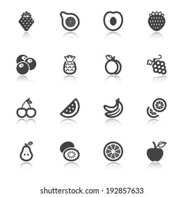 Set of flat icons about fruit with reflection