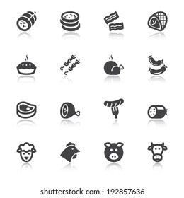 Set of flat icons about meat with reflection