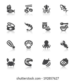 Set of flat icons about seafood with reflection