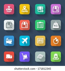 Set of flat icons about shipping in a square with long shadow