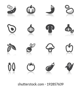 Set of flat icons about vegetables with reflection