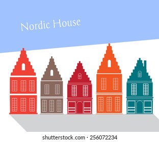 Set of flat icons of ancient buildings in Northern Europe