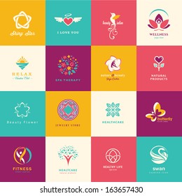 Set of flat icons for beauty, healthcare, wellness and fashion    