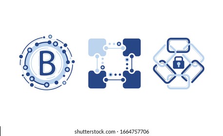 Set of flat icons: bitcoin, blockchain.
