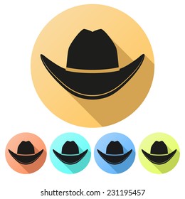 Set Flat icons of Black cowboy hat traditional symbol. Vector Illustration Isolated on white background.