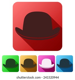 Set Flat icons of black gentleman bowler hat. Vector Illustration