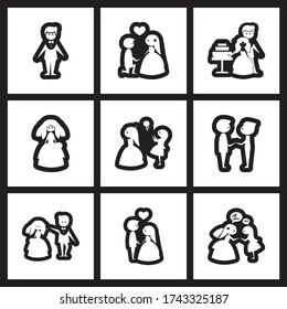 Set of flat icons in black and white wedding vector image