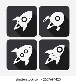 Set of flat icons: black and white rockets with different shapes