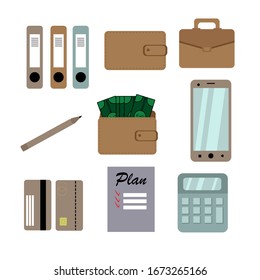 Set of flat icons, business, finances, money and payment concept