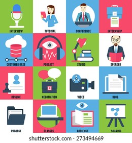Set flat icons of business learning - vector icons